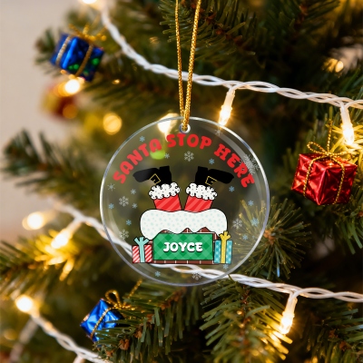 Personalized Santa Stop Here Christmas Ornament with Name, Acrylic Christmas Tree Hanging Ornament, Home Decor, Christmas Gift for Family/Kids