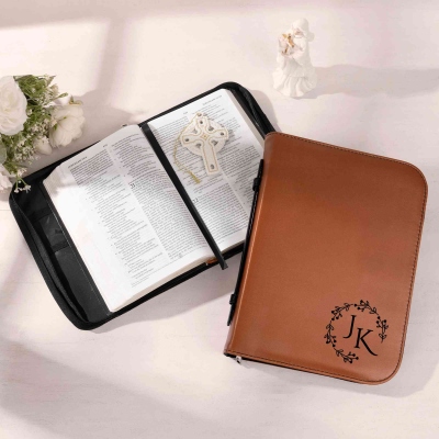 Personalized Leather Bible Cover, Custom Religious Book Case, Large Bible Carrying Bag with Handle, Bible Study Supplies, Christian Gift for Women/Men