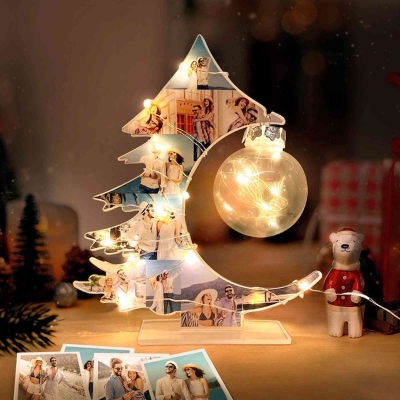 Custom Family Photo Collage Christmas Tree LED Night Light, Family Photo Night Lamp with Base, Home Decor, Christmas Gift for Family/Couple/Friends