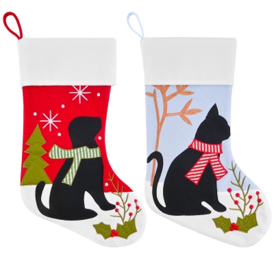 Personalized Embroidered Name Dog/Cat Christmas Stocking, Cute Pet Design Stocking, Winter Holiday Home Decor, Christmas Gift for Pet Owners/Lovers