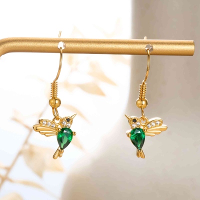Personalized Hummingbirds Earrings with Birthstones, Dainty Women's Stud/Dangle Earrings, Birthday/Mother's Day/Anniversary Gift for Her/Mom/Couple