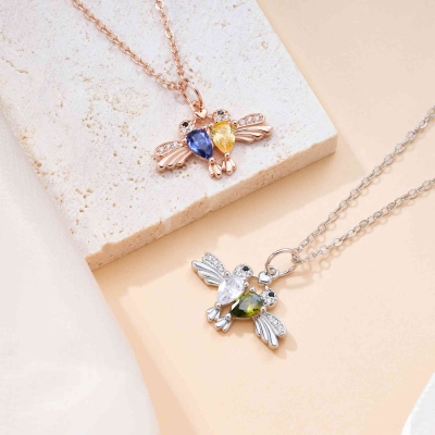 Personalized Double Hummingbirds Necklace with Birthstones, Dainty Women's Jewelry, Birthday/Mother's Day/Anniversary Gift for Her/Mom/Grandma/Couple