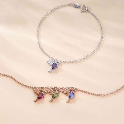 Personalized 1-6 Hummingbirds Bracelet with Birthstones, Sterling Silver 925 Adjustable Family Bracelet, Birthday/Mother's Day Gift for Her/Mom/Women