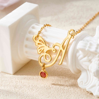 Personalized Initial Butterfly Necklace with Birthstone, Sterling Silver 925 Dainty Jewelry, Birthday/Mother's Day/Anniversary Gift for Her/Mom/Bestie