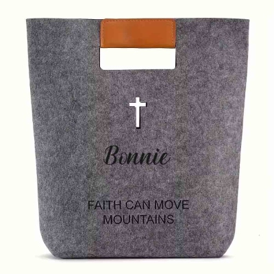Personalized Bible Cover Cross Tote Bag with Name, Felt Bible Carrying Tote, Christian Faith Bag, Birthday/Christmas/Baptism Gift for Mom/Her/Women
