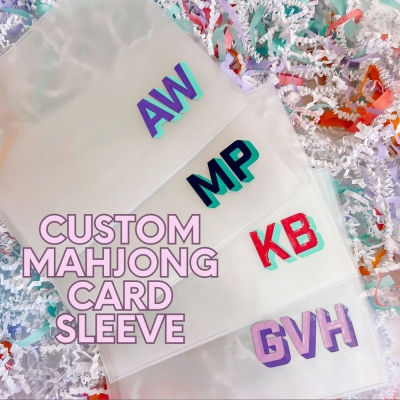 Personalized Tri-Fold Mahjong Card Sleeve with Initials, Clear Waterproof Mahjong Protector, Game Night Accessories, Gift for Mahjong Lovers/Friends