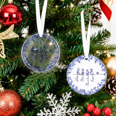 Custom Names 1-7 Pets Toile de Jouy Christmas Ornament, Acrylic/Ceramic Holiday Tree Hanging Decor, Bag Charm, Christmas/Memorial Gift for Pet Owners