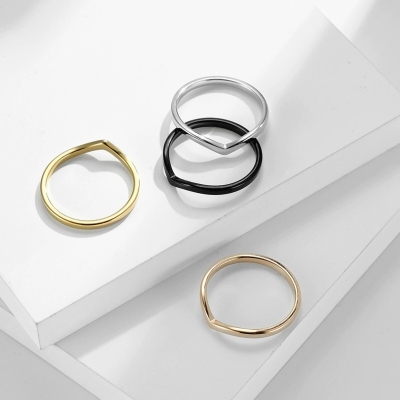 Sterling Silver 925 V-Cut Minimalist Ring, Stacking Ring for Women Men, Unique Geometric Wedding Band, Modern Promise Jewelry, Gift for Her/Couple