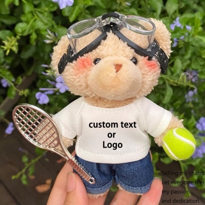 Personalized Name Tennis Ball Bear Keychain with Carabiner Clip, Cute Bear Toy Bag Charm, Tennis Accessories, Gift for Tennis Lovers/Players/Teammates