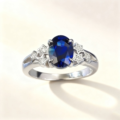 Custom Celestial Ring with Oval Birthstone and Star Accents, Sterling Silver 925 Ring for Women, Promise Jewelry, Engagement/Birthday Gift for Women