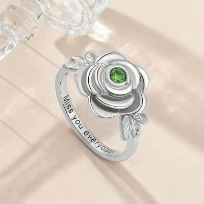 Personalized Rose Flower Cremation Urn Ring for Human Ashes, Custom Birthstone Urn Ring for Ashes of Loved Ones, Memorial Keepsake Jewelry for Women