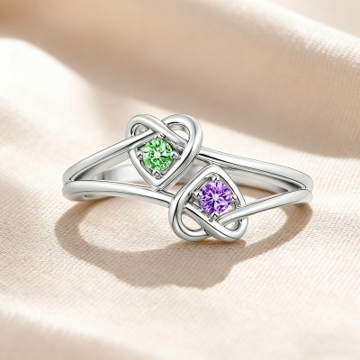 Personalized Double Birthstones Interlocking Heart Ring, Sterling Silver 925 Ring for Women, Birthday/Mother's Day/Anniversary Gift for Her/Mom/Bestie