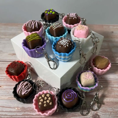 Personalized 3D Printed Mini Chocolate Clicky Fidget Keychain, Stress Relief Clicker Companion, Backpack/Purse/Bag Charm, Gift for Dessert Lovers/Her