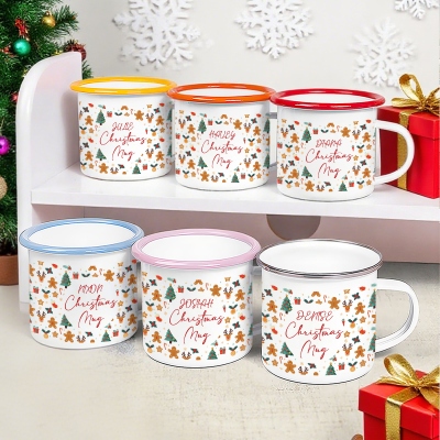 Custom Name Kid's Christmas Enamel Mug, 12oz Shatterproof Cup with Handle, Hot Cocoa Mug, Holiday Stocking Stuffer, Christmas Gift for Kids/Boys/Girls