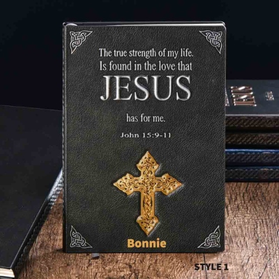 Personalized Name Cross Bible Verses Notebook, 3D Embossed Cross Christian Journal, Birthday/Christmas/First Communion Gift for Family/Friends/Women