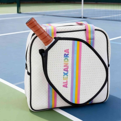 Personalized Monogram Pickleball Bag, Sport Tote with Paddle Cover, Striped Design, Tennis & Badminton Bag, Pickleball Accessories, Gifts for Women/Men