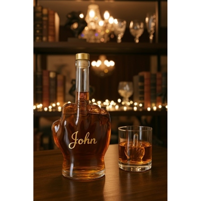Custom Middle Finger Whiskey Decanter – Personalized Hand-Shaped Glass Bottle, Funny Novelty Gift for Men or Friends, Unique Gag Liquor Bottle