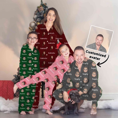 Personalized Cartoon Portrait Pajamas, Custom Family Sleepwear Based on Your Photo, Cute Matching Set, Multiple Colors Available