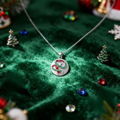 Personalized Bethlehem Star Christmas Necklace, Red & Green Ribbon Design Necklace, Symbol of Light and Hope, Holiday Gift for Family/Friends