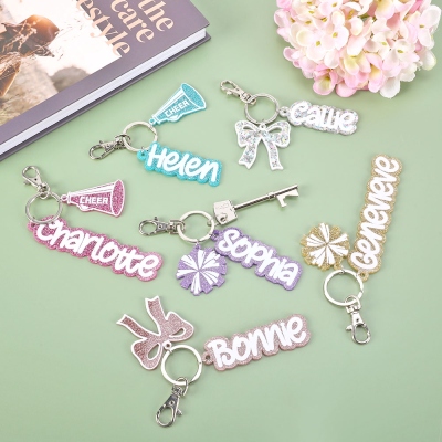 Personalized glitter cheerleading keychain