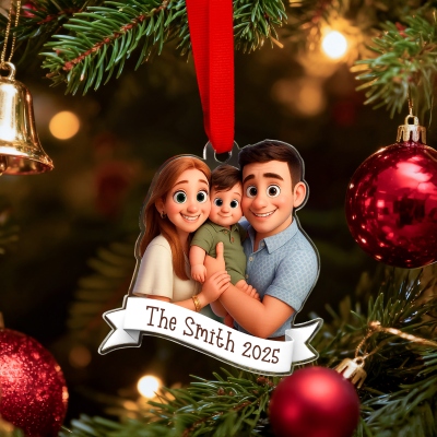 Personalized Family Photo 3D Cartoon Character Christmas Ornament with Name, Acrylic Christmas Tree Hanging Decor, Christmas Gift for Family/Kids