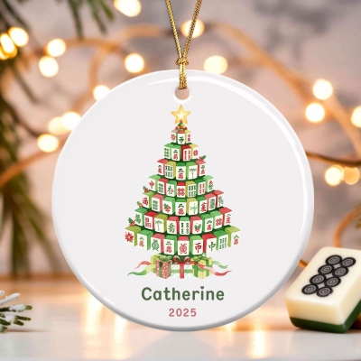 Custom Name Mahjong Christmas Ornament with Year, Mahjong Christmas Tree Hanging Decor, Mahjong Club Keepsake, Christmas Gift for Mahjong Lovers