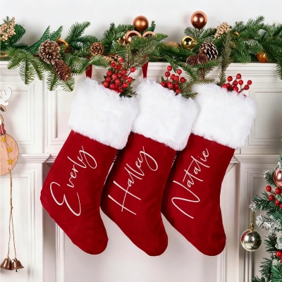 Personalized Family Christmas Stocking with Name, Soft Plush Fireplace Christmas Tree Hanging Ornament, Home Decor, Christmas Gift for Family/Kids