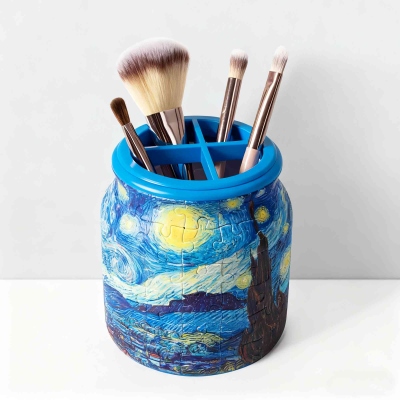 Puzzle Storage Jar 96 Pieces – Starry Night Pen Holder, Makeup Brush Organizer & Kitchen Container – Creative Art Gift for Home & Office