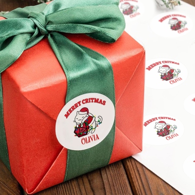 Custom Name DND Cat/Baby Goblin/Mimic/Dragon Christmas Stickers for Gift Box, Christmas Labels, Personalized Christmas Gift Labels for DND Players