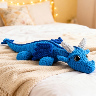 Handmade Crochet Dragon Plush Toy, Morningstar Tail Feathertail Daggertail 2-in-1 Dragons, Stuffed Animal Dragon Plushie Baby, Gift for Dungeon Master