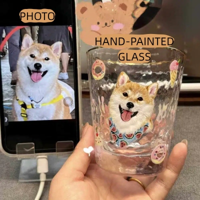 Custom Hand-Drawn Pet Portrait Glass Cup, Personalized Pet Cup with Multiple Pets, Cute Animal Drawing Tumbler, Gift for Pet Lovers