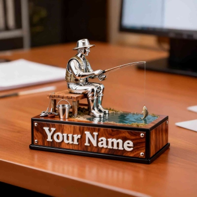 Personalized Fishing Figurine with Custom Name – Fisherman Desk Decor Gift for Dad, Men, Fishermen