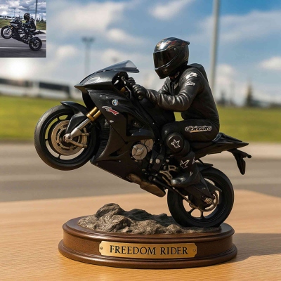 Personalized Motorcycle Photo Sculpture with Name, Custom 3D Motorcycle Art Capturing Epic Riding Moments, Memorial Gift for Passionate Riders