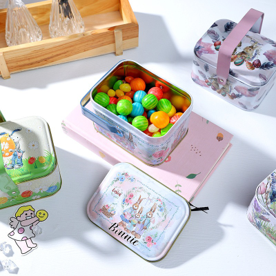 Personalized Easter Bunny Candy Storage Box, Cute Custom Name Bunny Cookie Tin Box with Handle, Easter Party Favor, Easter Gift for Kids/Boys/Girls