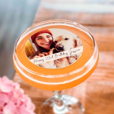 Personalized Photo Drink Cocktail Topper Edible, Custom Pet Portrait Drink Toppers, Drink Garnishes for Birthday Party/Wedding/Graduation/Baby Shower