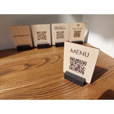 Custom Engraved Wooden QR Code Sign: Restaurant Menu Display