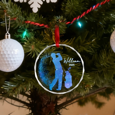 Custom Name Glitter Female/Male Golfer Silhouette Christmas Ornament, Acrylic/Glass Holiday Tree Hanging Decor, Christmas Gift for Golf Lovers/Players