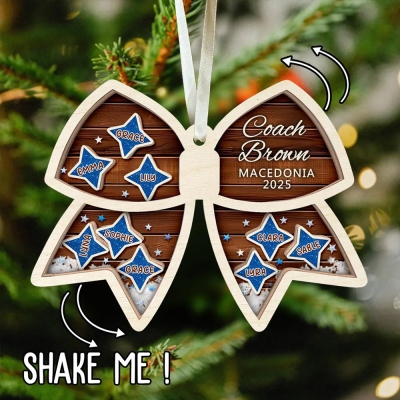 Custom Softball/Baseball Bow Christmas Shaker Ornament with Name, Acrylic Sport Tree Hanging Decor, Christmas Gift for Sport Lovers/Players/Teammates