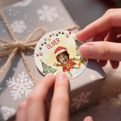 Custom Name Face Photo Cartoon Character Christmas Stickers, Round Holiday Gift Labels, Package/Wrap Decals, Christmas Gifts for Kids/Family/Friends