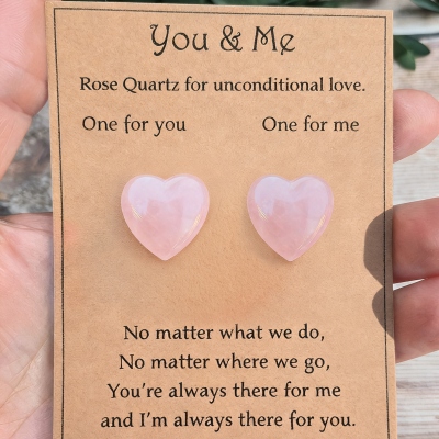 Heart-shaped rose quartz couple gift, perfect for your loved one. A gift for your boyfriend, girlfriend, wife, husband, or friend. Couple set.