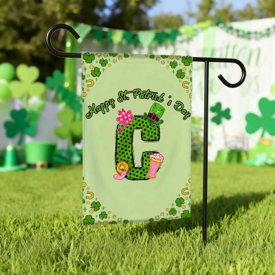 Personalized Green Polka Dot Alphabet Happy St. Patrick's Day Garden Flag, Lucky Shamrock Yard Decor, St Patrick's Day Gift for Irish Family/Friends