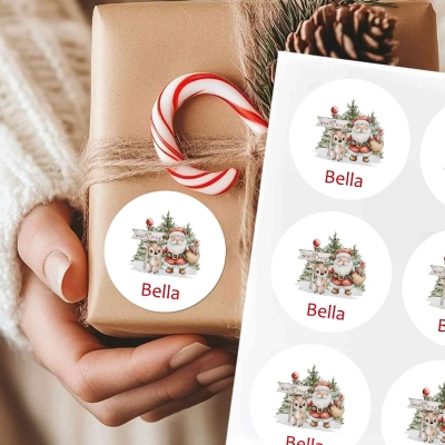 Personalized Name Santa Claus & Reindeer Christmas Stickers, Round Holiday Gift Labels, Package/Wrap Decals, Christmas Gifts for Kids/Family/Friends