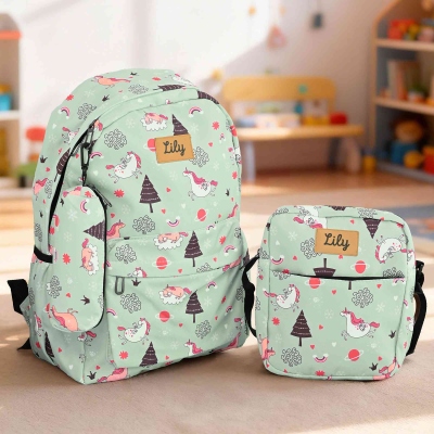 Custom Name Cartoon Animal Children's Backpack with Pencil Case & Crossbody Lunch Bag, Large Capacity Schoolbag, Back to School/Birthday Gift for Kids