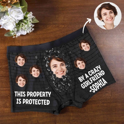 Personalized Name & Face Photo Brick Wall Design Funny Boxer Briefs, Men's Underwear, Valentine's Day/Anniversary/Wedding Gift for Husband/Boyfriend