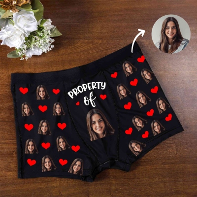 Personalized Face Photo Heart Design Funny Boxer Briefs, Men's Underwear, Valentine's Day/Anniversary/Wedding Gift for Him/Husband/Boyfriend