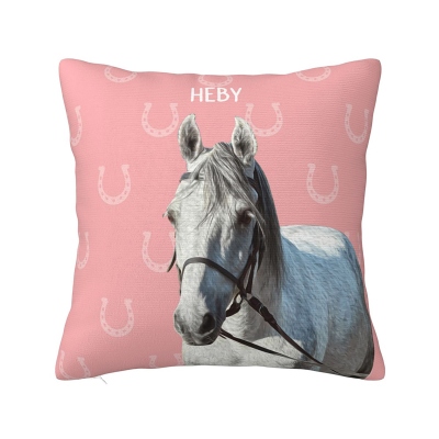 Personalized Name Horse Portrait Throw Pillow Cover, Pillowcase with Optional Insert, Home Decor, Birthday/Christmas Gift for Horse Lovers/Equestrians