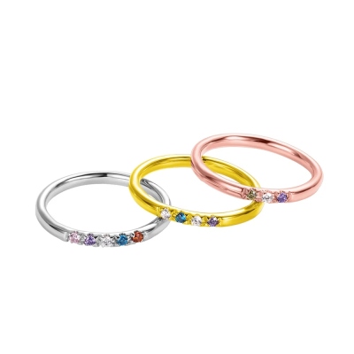 Custom Family Ring with 1-13 Birthstones, Sterling Silver 925 Women's Ring, Minimalist Jewelry, Mother's Day/Birthday Gift for Mom/Grandma/Family