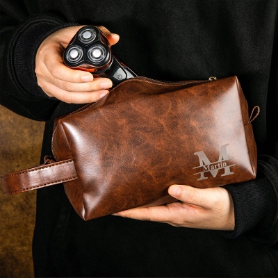 Personalized Monogram Men's Make Up Bag, Custom Toiletry Bag, Heirloom Leather Dopp Kit, Birthday/Father's Day/Groomsmen Gift for Him/Father/Friend
