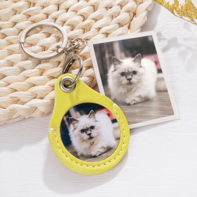 Custom Pet Photo Leather Keychain with Message, Personalized Picture Text Keychain, Memorial/Pet Sympathy Present, Gift for Pet Lover/Owner