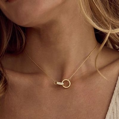 Custom Double Name Interlocking Rings Necklace, Sterling Silver 925 Engraving 2 Name Necklace, Valentine's Day/Birthday Gift for Her/Wife/Girlfriend
